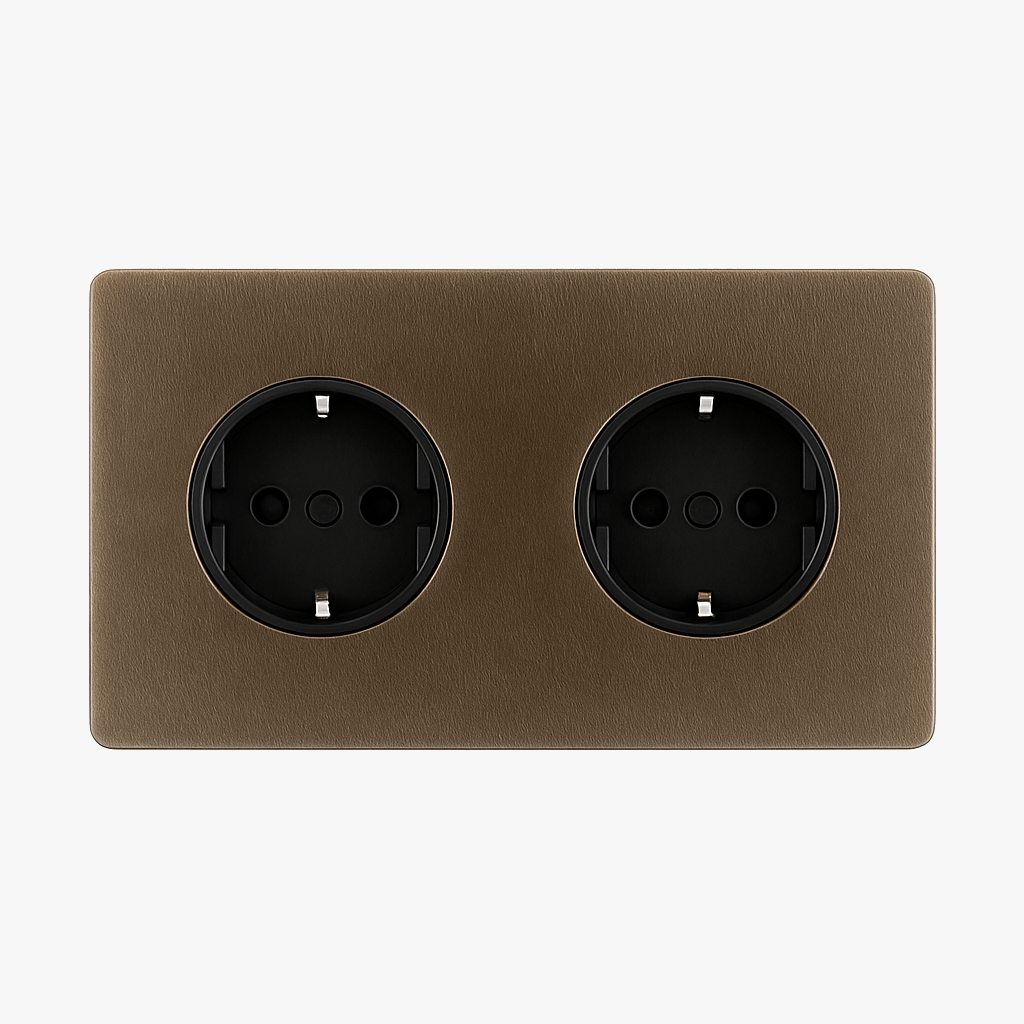 Prise électrique double (Europe) en acier bronze vieilli bords arrondis