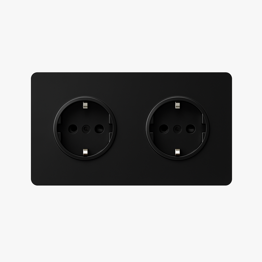 Prise électrique double (Europe) en acier noir brossé