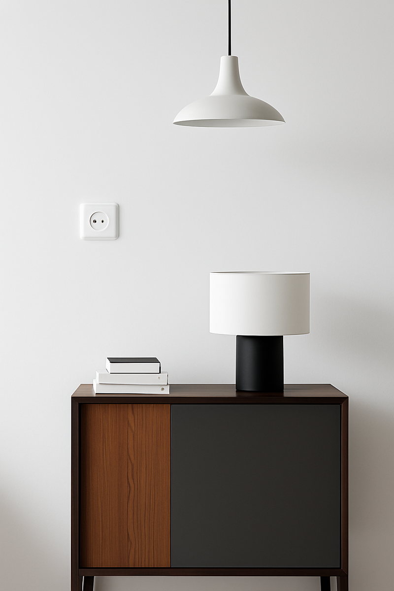 Prise électrique en acier blanc mat bords arrondis