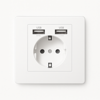 Prise électrique et double USB (Europe) en acier blanc mat bords arrondis