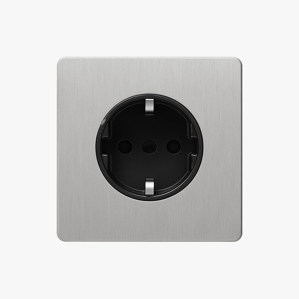 Prise électrique (Europe) en acier gris clair brossé bords arrondis