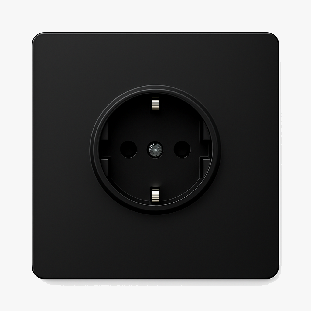 Prise électrique (Europe) en acier noir mat bords arrondis