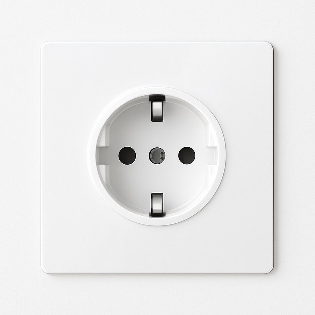 Prise électrique simple (Europe) en acier blanc mat et bords arrondis