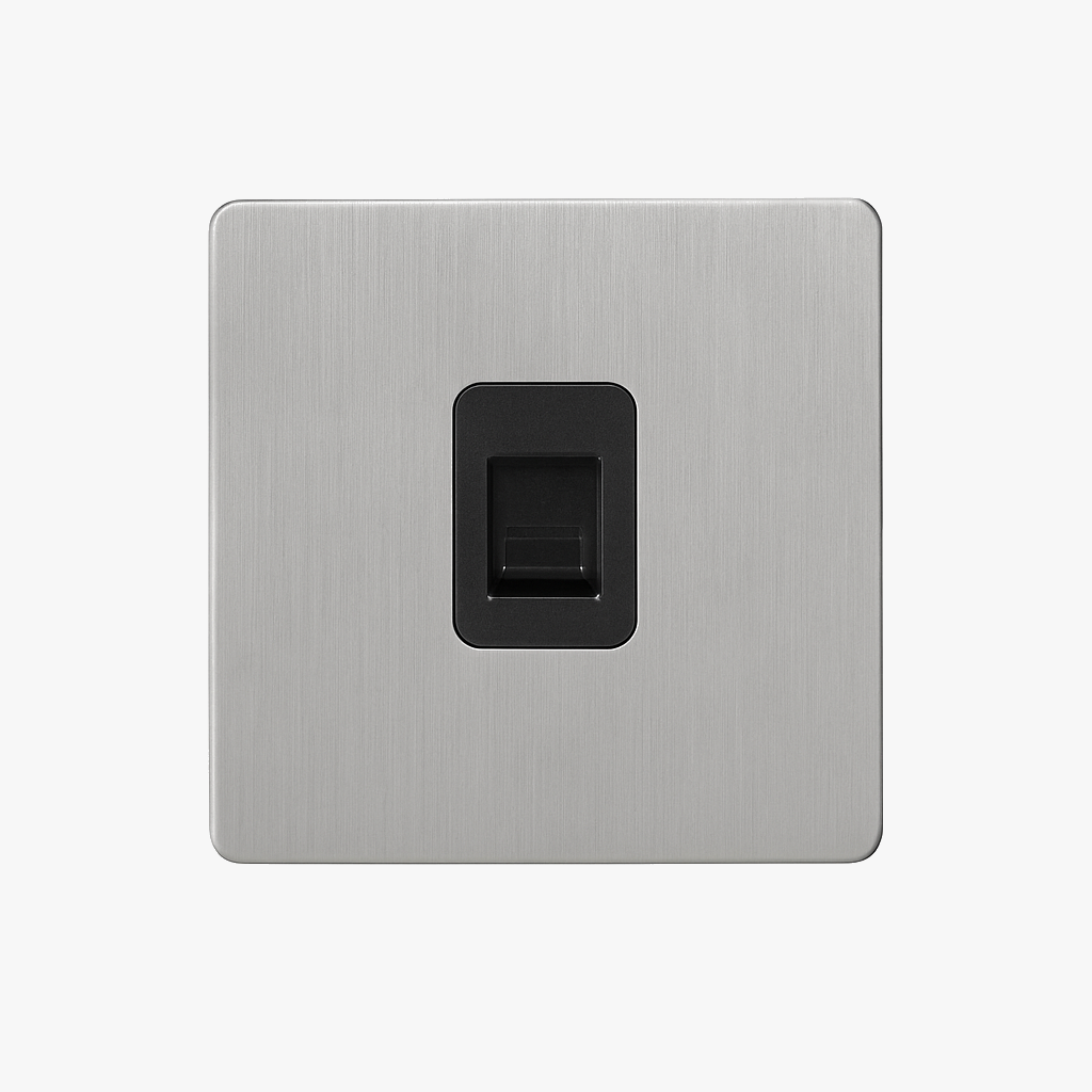 Prise RJ45 en acier gris clair brossé bords arrondis