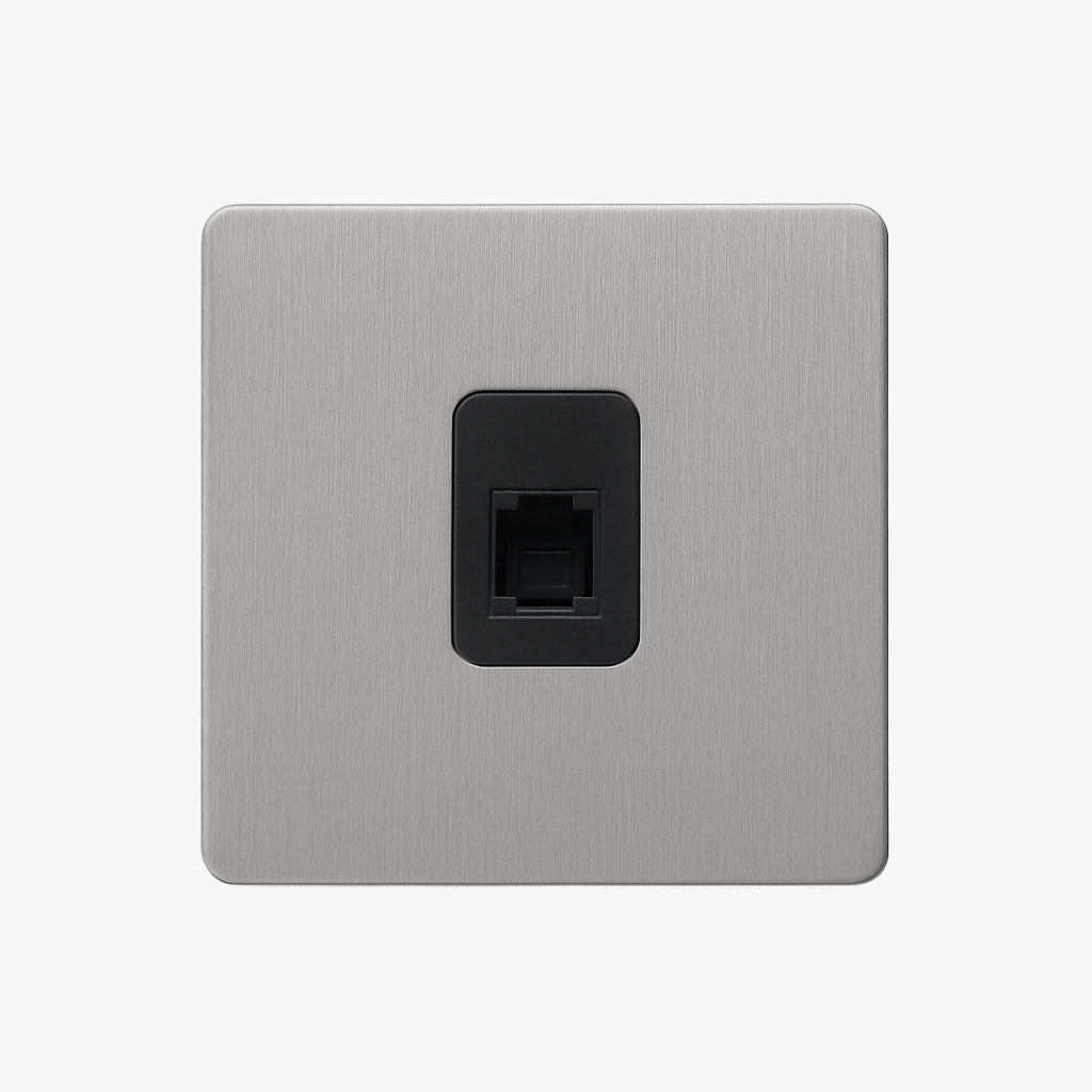 Prise RJ45 en acier gris clair brossé bords arrondis