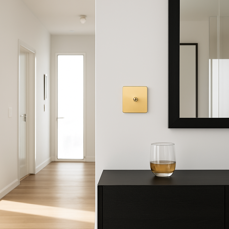 Prise TV en acier doré brossé et bords arrondis