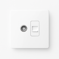 Prise TV et RJ45 en acier blanc mat bords arrondis