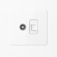 Prise TV et RJ45 en acier blanc mat bords arrondis