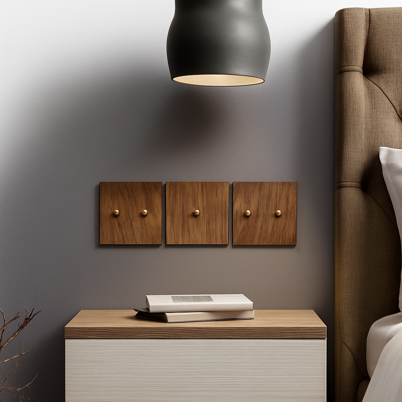 Prise TV et RJ45 en bois et vis dorées