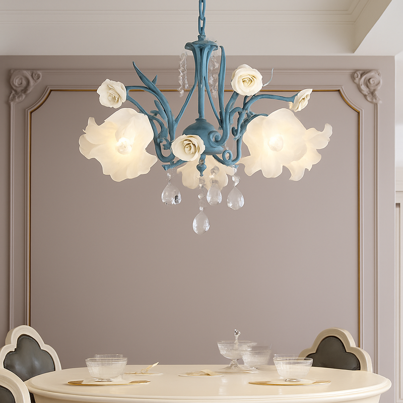 SANDYHA moderne suspension lumières français pastorale fleurs verre cristal Lustre salon salle à manger décor à la maison Lustre Design Luxe