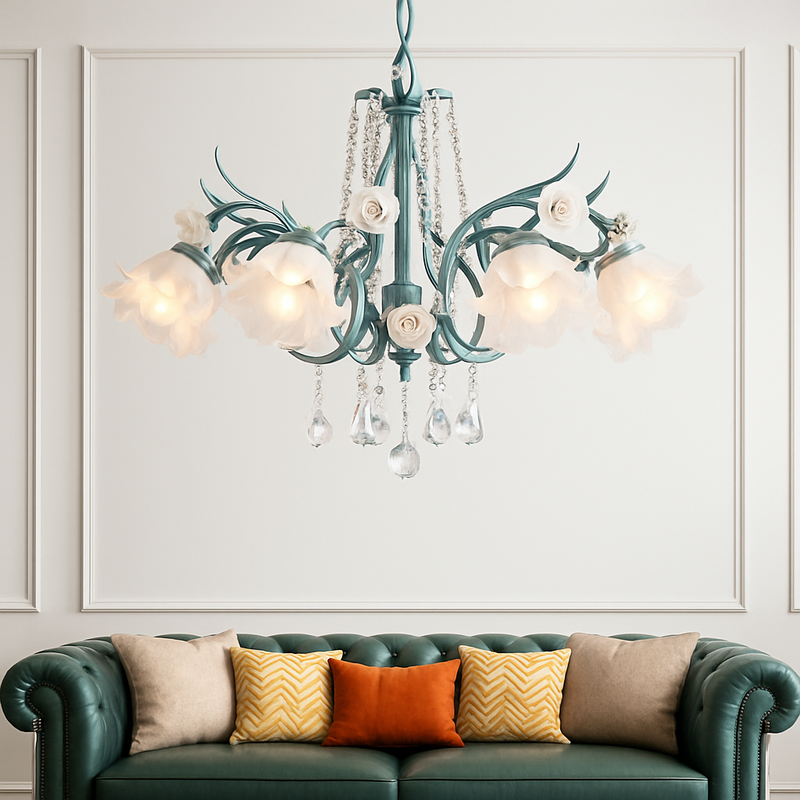 SANDYHA moderne suspension lumières français pastorale fleurs verre cristal Lustre salon salle à manger décor à la maison Lustre Design Luxe