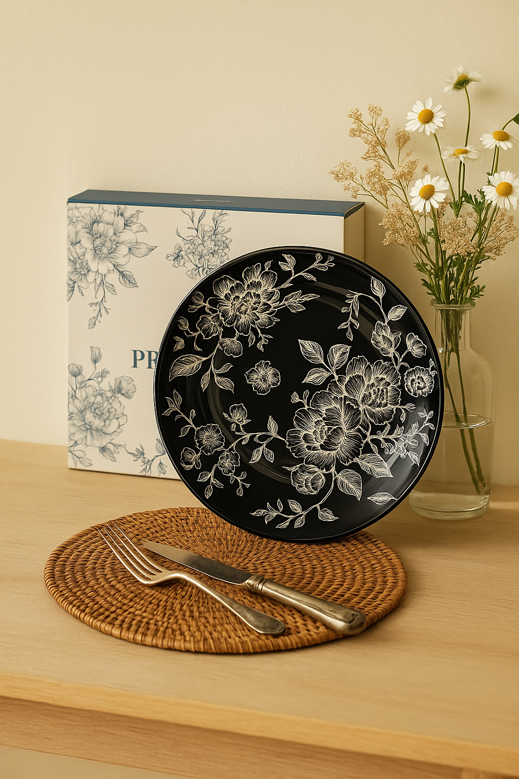 service assiettes ceramique style champetre fleurs vintage - vue 3 sur 3