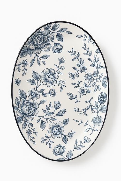 Service assiettes ceramique vintage motif fleurs champetre