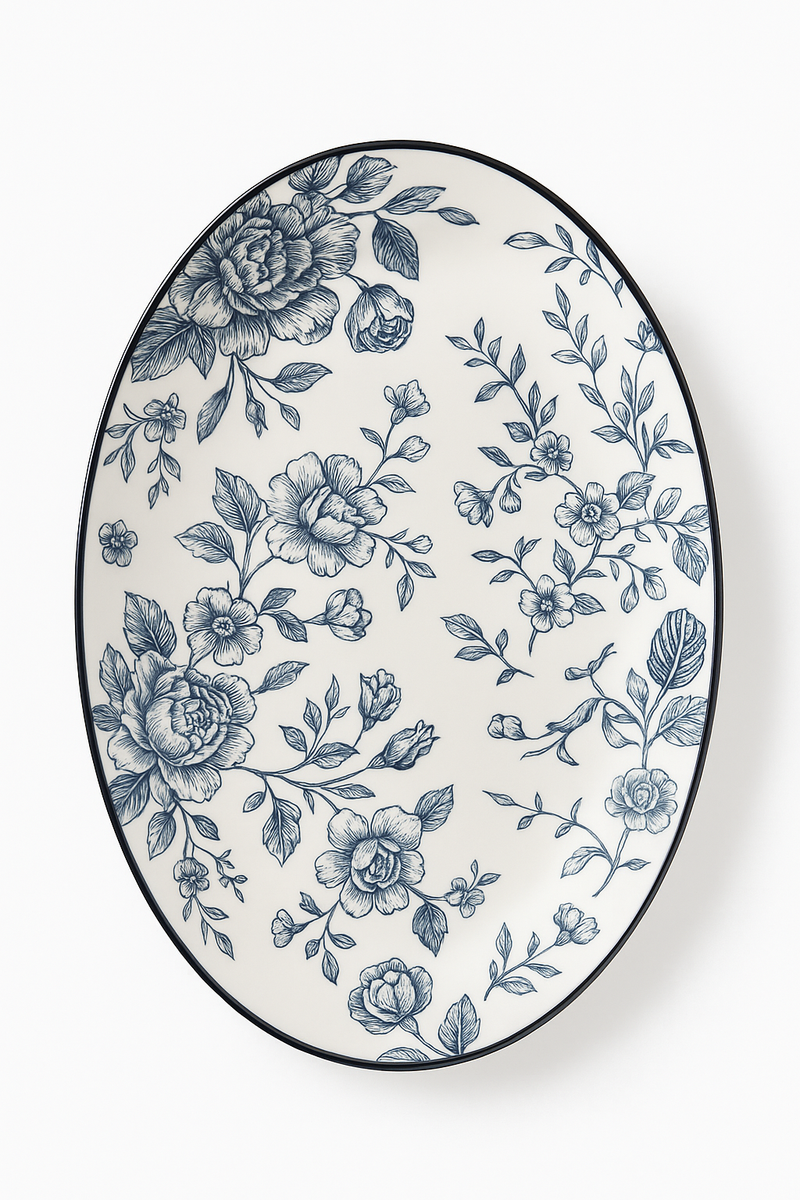 Service assiettes ceramique vintage motif fleurs champetre