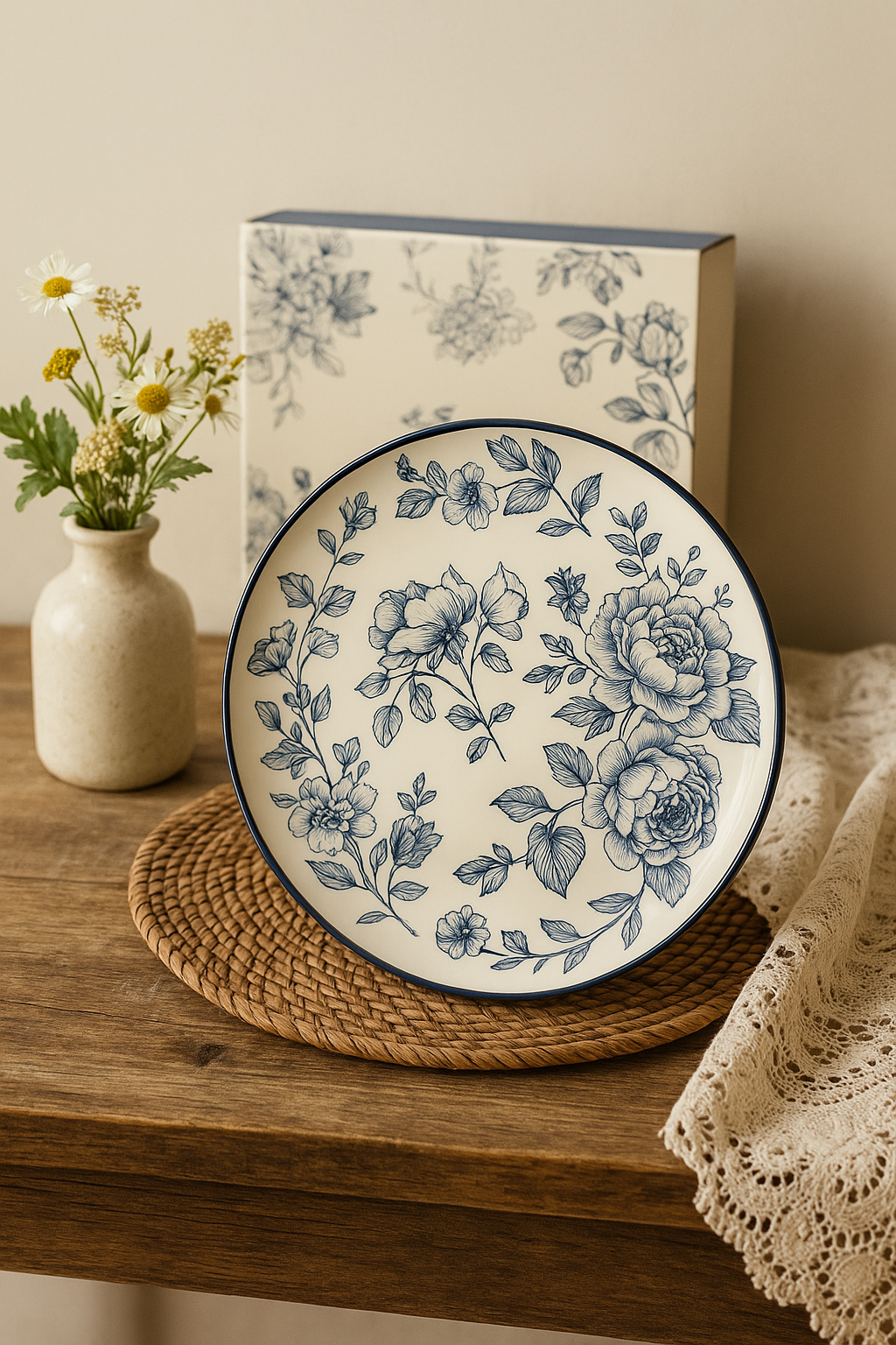 Service dassiettes ceramique motif fleurs style champetre - vue 3 sur 3