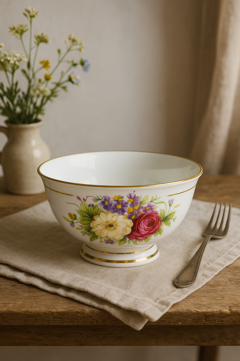 Service de table porcelaine fine motif floral occidental - vue 3 sur 3