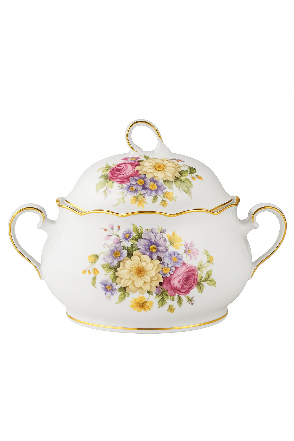 Service vaisselle porcelaine fine style floral personnalisable - vue 2 sur 3