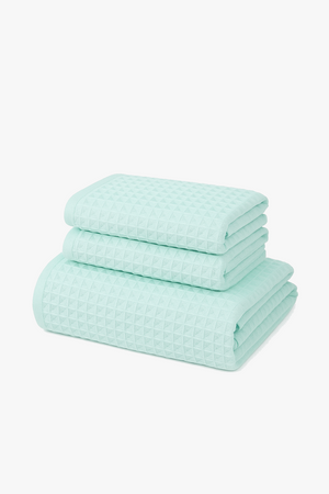 serviette de bain ensemble coton gaufré 3 pièces