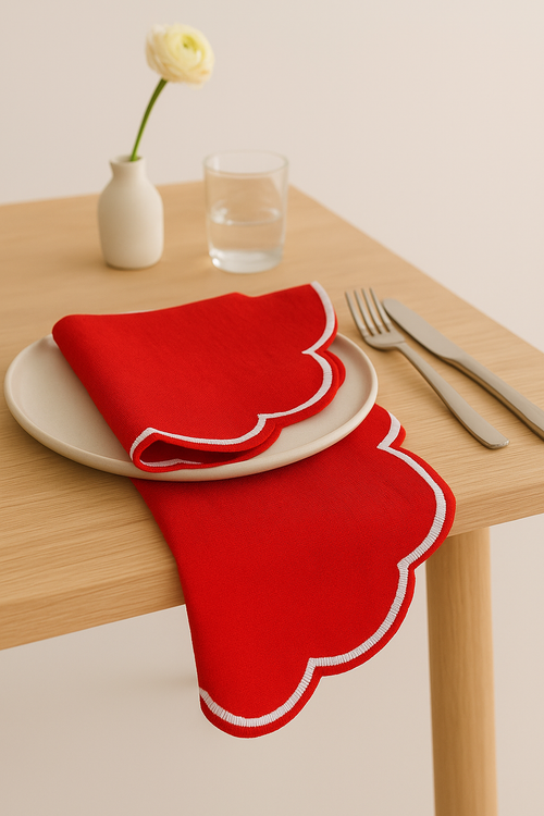 Serviette de table coton bord lotus brodé champêtre