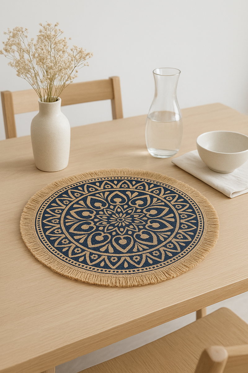 Set de table bambou tissé bohème pompons déco