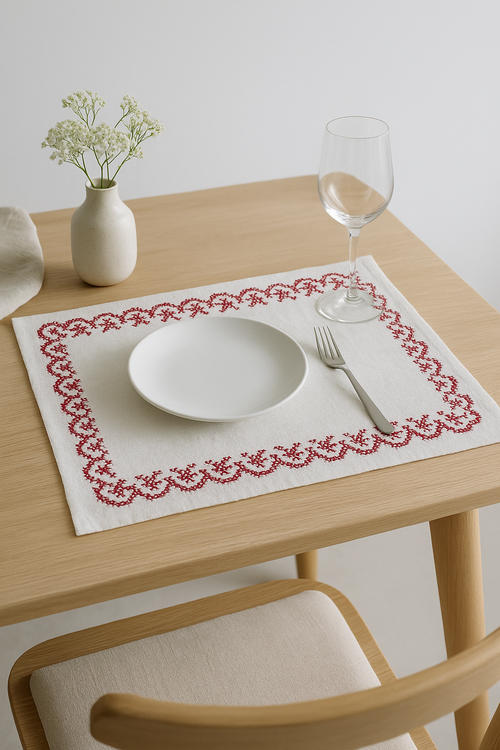 Set de table coton brodé style rétro champêtre