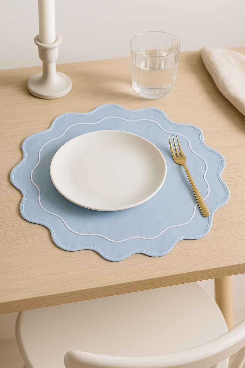 Set de table coton brodé style vintage ondulé