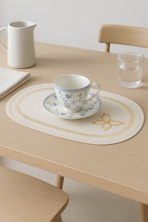 Set de table en lin brodé style colorblock