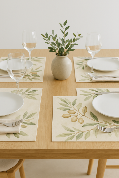 Set de table feuilles olivier style aquarelle lot