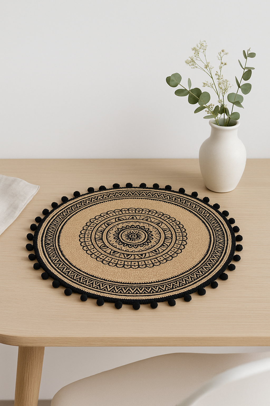 Set de table tissé style champêtre avec pompons