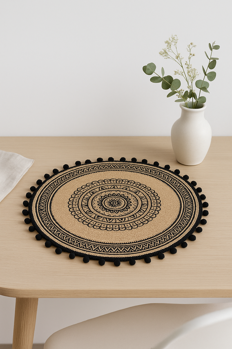 Set de table tissé style champêtre avec pompons