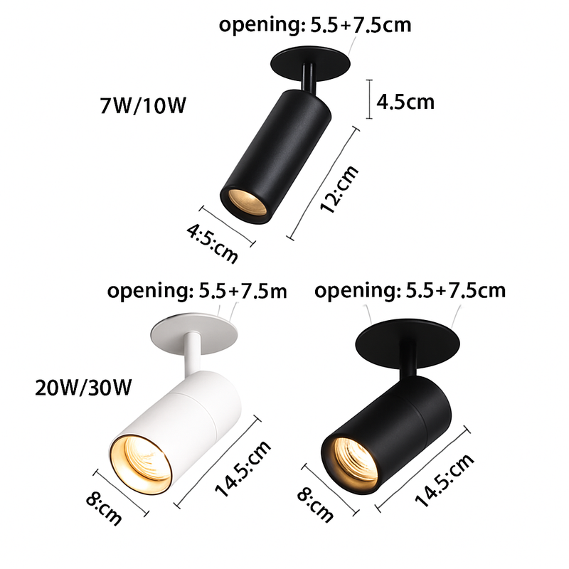 Spot plafond à LED tube directionnel blanc ou noir