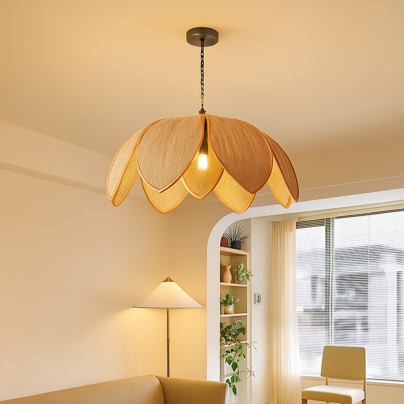 Suspension cannage Style chinois naturel rotin pétale