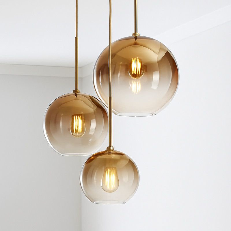 Suspension design boule en verre ambré Loft