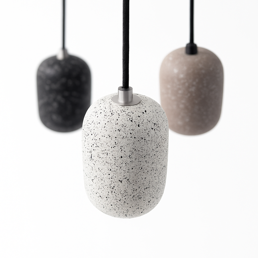 Suspension design cylindrique en ciment façon terrazzo LED - vue 9 sur 10