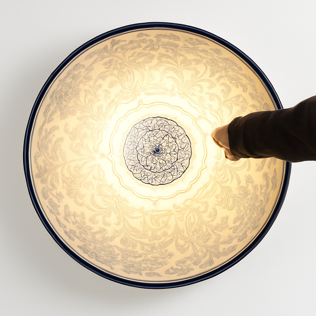 Suspension design demi sphère avec gravure fleurie intérieur - vue 6 sur 7