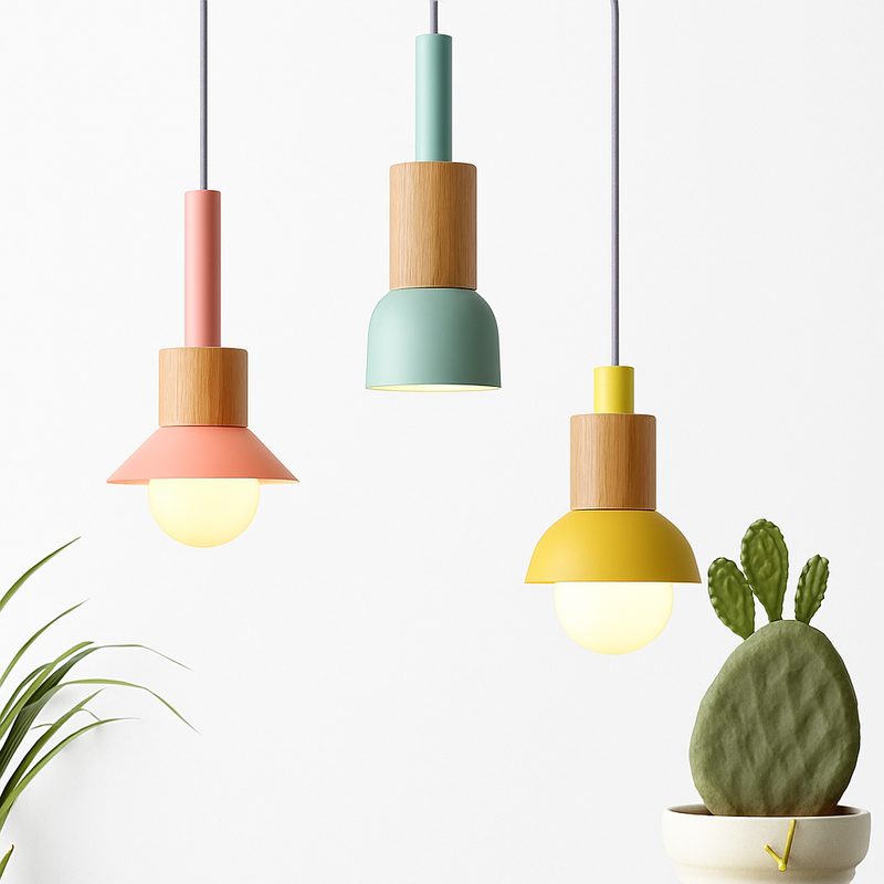 Suspension design en bois et métal de différentes formes Window