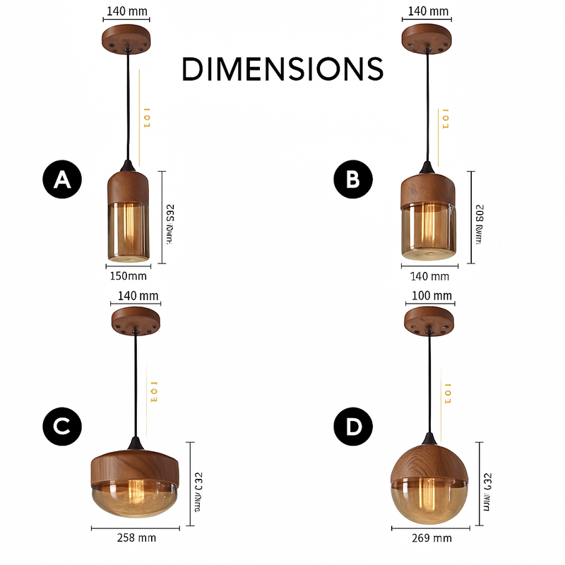 Suspension design en bois et verre Loft Retro