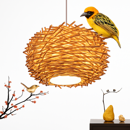 Suspension design en forme de nid d'oiseaux Rattan - vue 3 sur 7