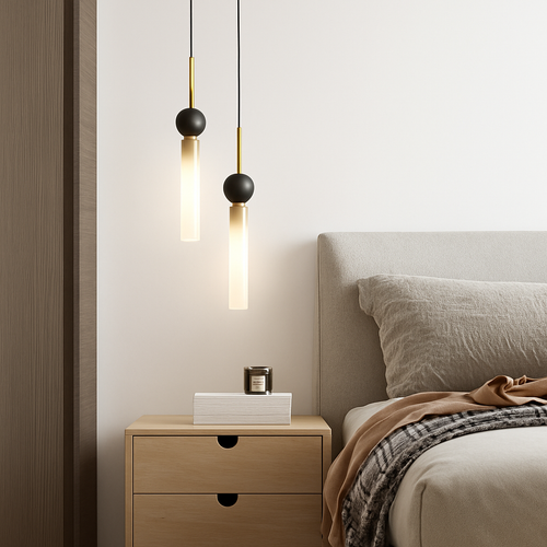 Suspension design en marbre naturel et cuivre cordon réglable