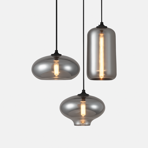Suspension design LED aux formes arrondies en verre avec ampoule industrielle
