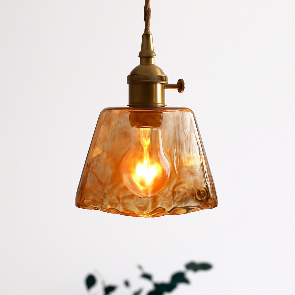 Suspension design à LED avec abat-jour en verre ambré Rétro - vue 5 sur 15