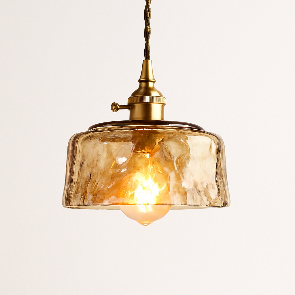 Suspension design à LED avec abat-jour en verre ambré Rétro - vue 6 sur 15