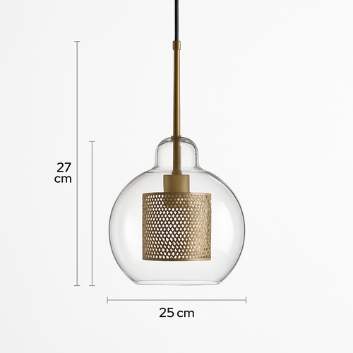 Suspension design LED avec abat-jour industriel et boule en verre Loft
