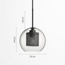 Suspension design LED avec abat-jour industriel et boule en verre Loft