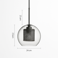 Suspension design LED avec abat-jour industriel et boule en verre Loft