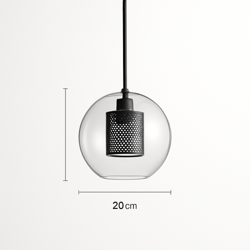 Suspension design LED avec abat-jour industriel et boule en verre Loft