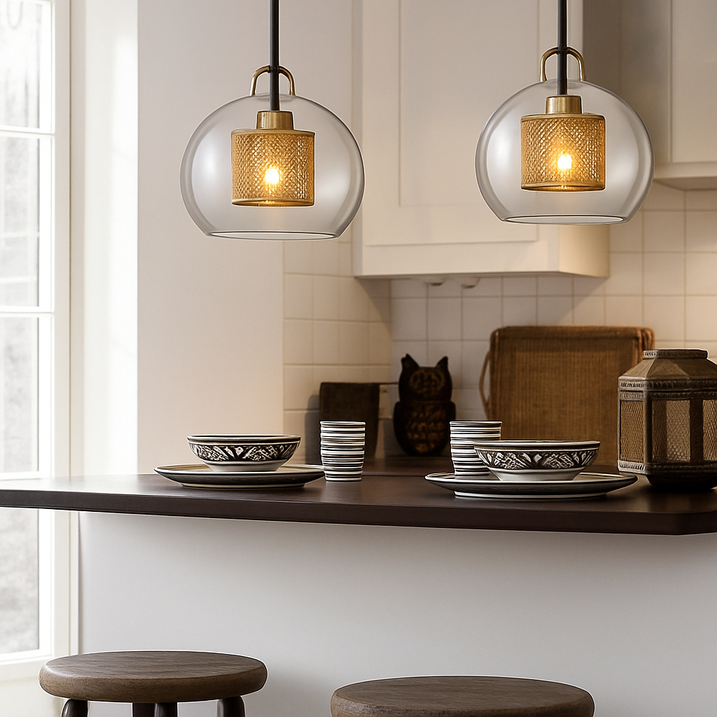 Suspension design LED avec abat-jour industriel et boule en verre Loft - vue 8 sur 19