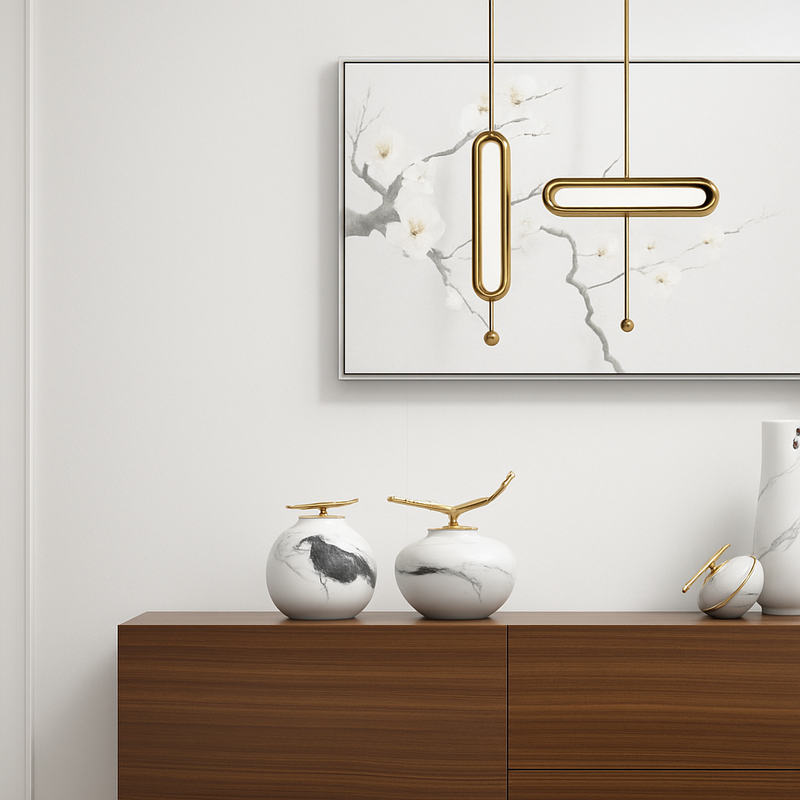 Suspension design LED avec double base dorée arrondie style Luxury