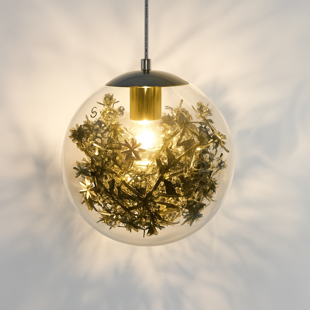 Suspension design LED boule en verre avec feuilles chromées intérieur - vue 7 sur 8