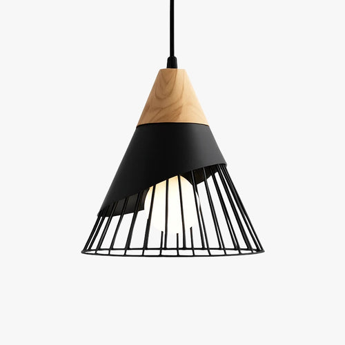 Suspension design LED en bois et cage de couleur